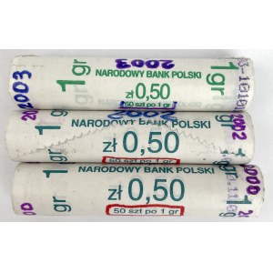 Rulony bankowe 1 grosz 2000-2003 - zestaw (3szt)