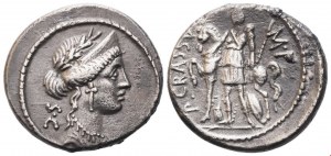 P. Licinius Crassus, denár, 55 př. n. l.; AR (3,63 g; 18,3 mm; 6 h)