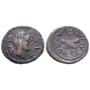 Marcus Antonius and Octavianus, Quinarius, 39 BC; AR (1,70 g; 14 mm; 12 h)