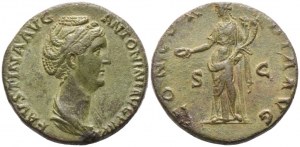 Faustina I, Sestertius struck under Antoninus Pius, Rome, c. 139; Æ (22,90 g; 30,8 mm; 6 h)