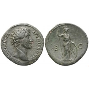 Marcus Aurelius as Caesar, Sestertius struck under Antoninus Pius, Rome, 145; Æ (23,87 g; 32,5 mm; 12 h)