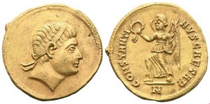 Constantine II as Caesar, Solidus struck under Constantine I, Nicomedia, 325-326; AV (4,40 g; 18,8 mm; 6 h)