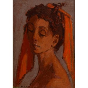 Benn Bencion Rabinowicz (1905 Białystok - 1989 Paryż), Portret kobiety z czerwoną chustką we włosach