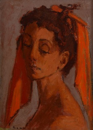 Benn Bencion Rabinowicz (1905 Białystok - 1989 Paryż), Portret kobiety z czerwoną chustką we włosach