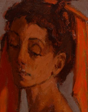 Benn Bencion Rabinowicz (1905 Białystok - 1989 Paryż), Portret kobiety z czerwoną chustką we włosach