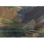 Michał Stańko (1901 Sosnowiec - 1969 Zakopane), "Morskie oko o zachodzie słońca".