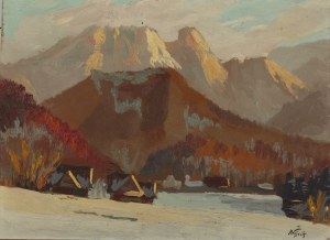 Franciszek Wójcik (1903 Wojciechowo - 1984 Zakopane), Zimowy krajobraz górski z chatami