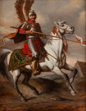 Feliks Sypniewski (1830 Warszawa - 1903 Warszawa), Husarz na siwym koniu, 1881