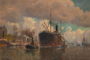 Eduard Krause-Wichmann (1864 Poelitz - 1927 Dresden), Okręt wpływający do portu