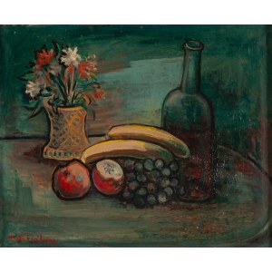 Marc Sterling (1898 Rosja - 1976 Paryż), Martwa natura z kwiatami, owocami i butelką wina, około 1930