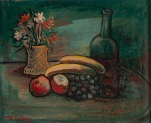 Marc Sterling (1898 Rosja - 1976 Paryż), Martwa natura z kwiatami, owocami i butelką wina, około 1930