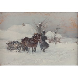 Czesław Wasilewski (1875 Warszawa - 1947 Łódź), Pejzaż zimowy z saniami