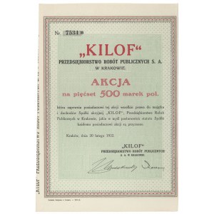 Przedsiębiorstwo Robót Publicznych KILOF, 500 mkp 1922