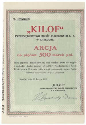 KILOF Public Works Company, 500 mkp 1922