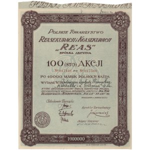 Polskie Tow. Reasekuracji i Koasekuracji REAS, 100x 10.000 mk 1923 - na MILION marek