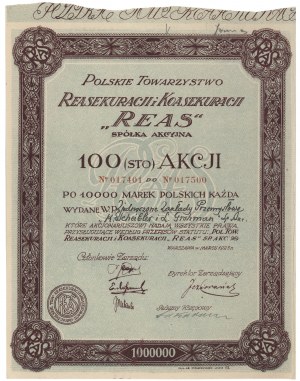Polish Reinsurance and Coinsurance Society REAS, 100x 10,000 mk 1923 - for the MILLION mark