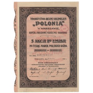 POLONIA Versicherungsgesellschaft, Em.2, 5x 1.000 mkp 1922