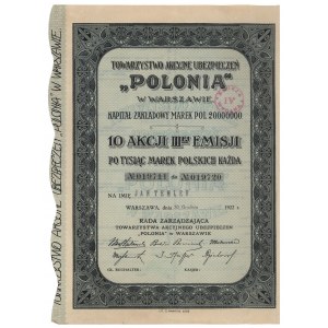 POLONIA Compagnie d'assurance, Em.3, 10x 1,000 mkp 1922