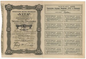 VITA Versicherungsgesellschaft, Vorläufige Bescheinigung 1.000 mk 1919
