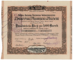 Przemysł Włókienniczy J.SMARZYŃSKI, F.MIŁOBĘDZKI..., Em.5, 20x 500 mkp 1922