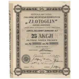 Spółka Akc. Zakładów Artystyczno-Ceramicznych ZŁOTOGLIN, 25x 1,000 mkp 1921