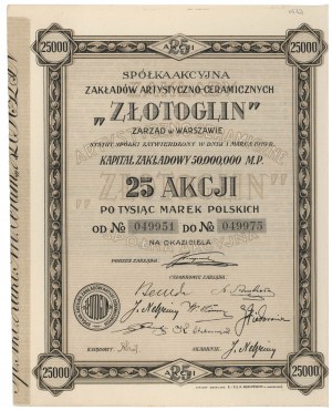 Spółka Akc. Zakładów Artystyczno-Ceramicznych ZŁOTOGLIN, 25x 1,000 mkp 1921