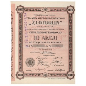Spółka Akc. Zakładów Artystyczno-Ceramicznych ZŁOTOGLIN, 10x 1.000 mkp 1921