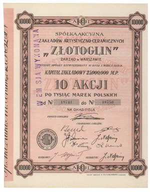 Spółka Akc. Zakładów Artystyczno-Ceramicznych ZŁOTOGLIN, 10x 1.000 mkp 1921