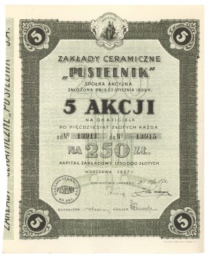 PUSTELNIK Keramische Werke, 5x 50 zl 1927