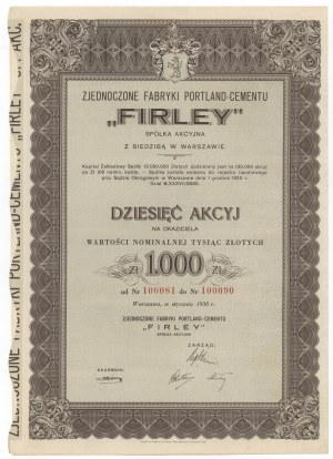 FIRLEY United Portland-Cement Factories, 10x 100 zloty 1938