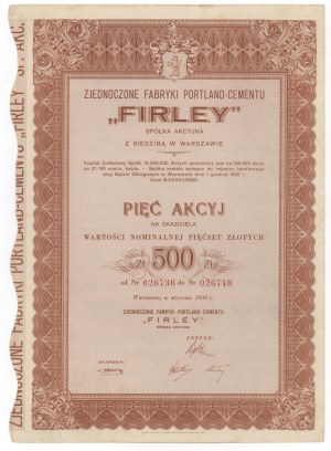 FIRLEY United Portland-Cement Factories, 5x 100 zloty 1938