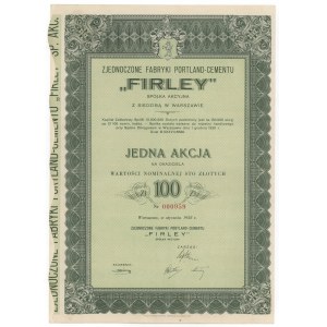 FIRLEY Vereinigte Portland-Zementwerke, 100 zl 1938