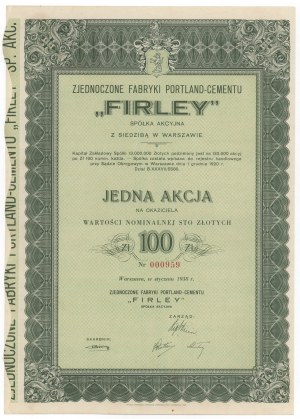 FIRLEY United Portland-Cement Factories, 100 zl 1938