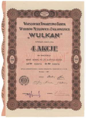 Warszawskie Tow. Fabryk Wyrobów Metalowych i Enaljowanych WULKAN, 4x 25 zl 1927