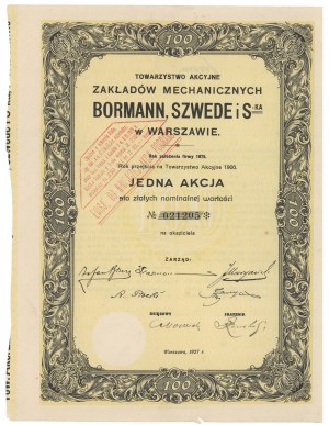 Towarzystwo Akc. Zakładów Mechanicznych BORMANN, SZWEDE i S-ka, 100 zl 1927