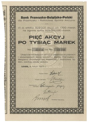 Französisch-Belgisch-Polnische Bank, Em.6, 5x 1.000 mk 1923