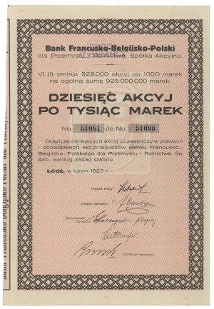 French-Belgian-Polish Bank, Em.6, 10x 1,000 mk 1923