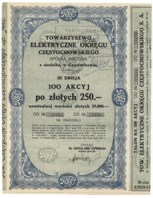 Société électrique du district de Częstochowa, Em.3, 100x 250 PLN