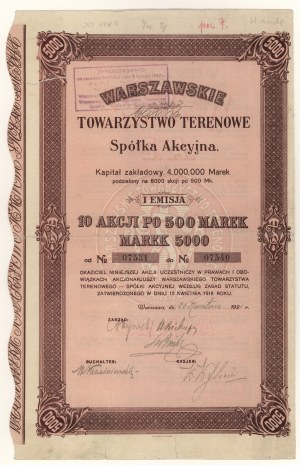 Warschauer Territorialgesellschaft, Em.1, 10x 500 mkp 1921