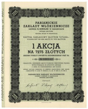 Pabianickie Zakłady Włókiennicze anciennement R. Kindler, 7 275 PLN 1937