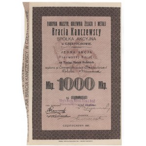 Usine de machines, fonderie de fer... BRACIA KANCZEWSCY, Em.1, 1 000 mkp 1921