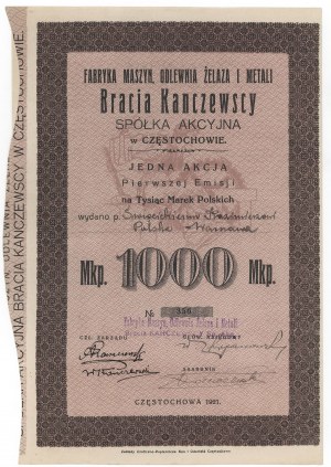 Machinery Factory, Iron Foundry,... KANCZEWSKI BROTHERS, Em.1, 1,000 mkp 1921