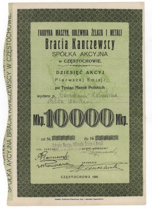 Machinery Factory, Iron Foundry,... KANCZEWSKI BROTHERS, Em.1, 10x 1,000 mkp 1921