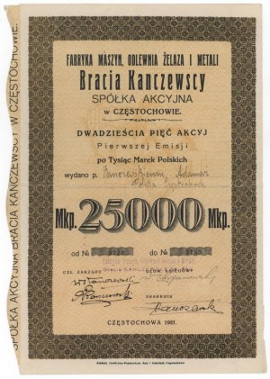 Machinery Factory, Iron Foundry,... KANCZEWSKI BROTHERS, Em.1, 25x 1,000 mkp 1921