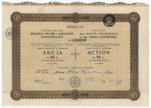 Akc. of Great Furnaces and Ostrowiec Works, 50 zloty 1925, capital 20 million zloty