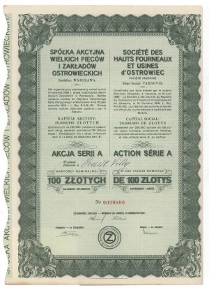 Spółka Akc. Wielkich Pieców i Zakładów Ostrowieckich, 100 zloty, série A - nominatif, inscrit