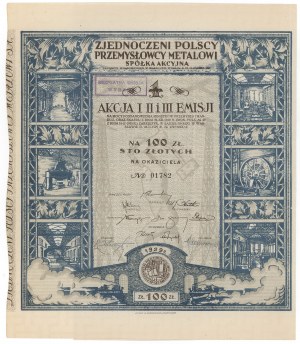Zjednoczeni Polscy Przemysłowcy Metalowi, Em.1-3, 100 Zloty 1929 - Inhaber