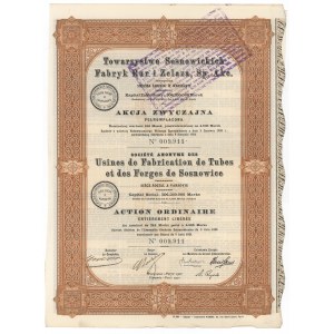 Société de tubes et de fer de Sosnowiec, 100 zloty 1929 - avec timbre