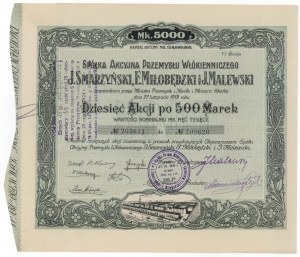 Przemysł Włókienniczy J.SMARZYŃSKI, F.MIŁOBĘDZKI..., Em.6, 10x 500 mkp 1922
