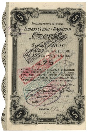 Towarzystwo Akc. Fabryki Cukru i Rafinerji CZERSK, 5x 15 zl 1927
